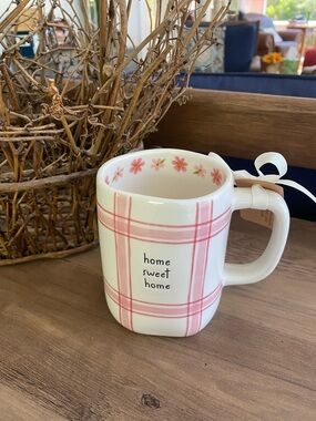 Rae Dunn Pink Plaid "home sweet home" Ceramic Mug
